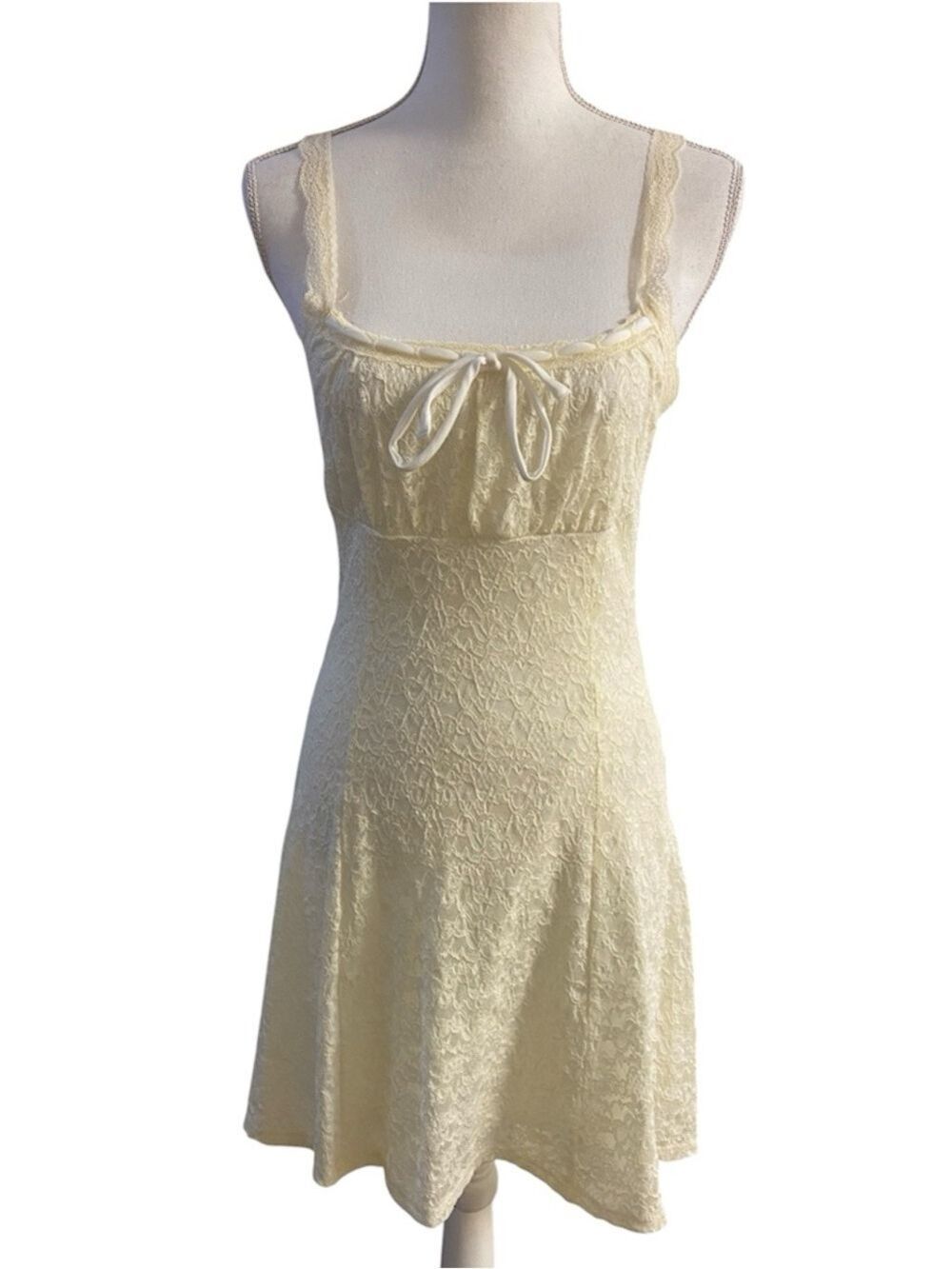 Madden Girl Lace Trim Slip Dress Vintage Butter Yellow Mini Y2K Large